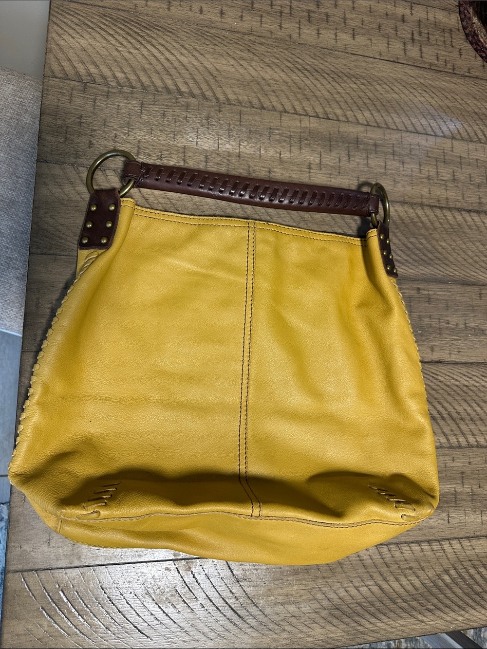 Lucky Brand Yellow Leather Hobo with Brown Handle